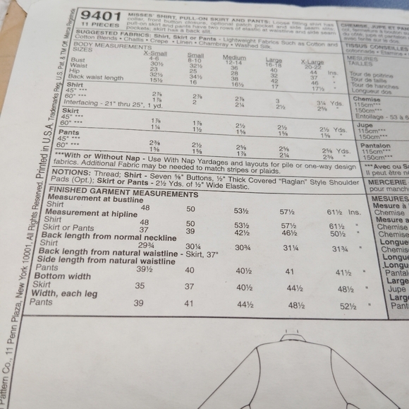 McCall's Sewing Pattern 9401 Misses' Women's Shirt Skirt Pants Plus Size 16-18 - Picture 5 of 5
